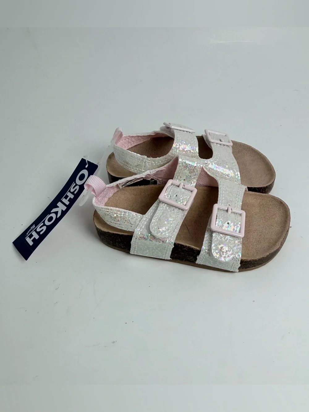 OshKosh B'gosh White Glitter Sandals with Pink Buckles